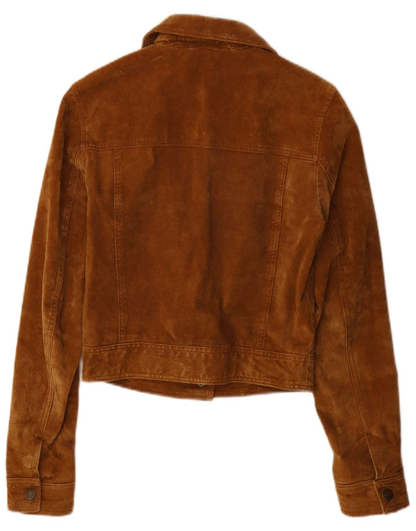 John Baner Chaqueta de ante para mujer UK 8 Small Cuero marrón