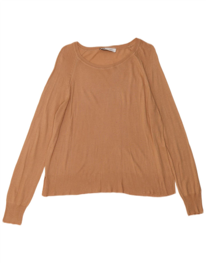 ZARA Jersey con cuello barco para mujer, talla 40, color beige medio