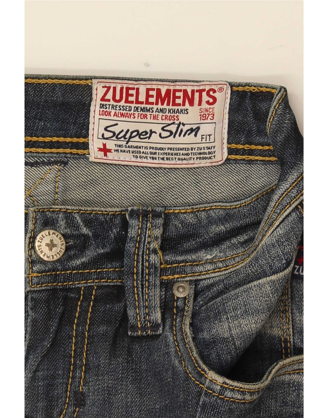 Zu Elements Vaqueros pitillo desgastados para mujer W26 L31 Algodón azul