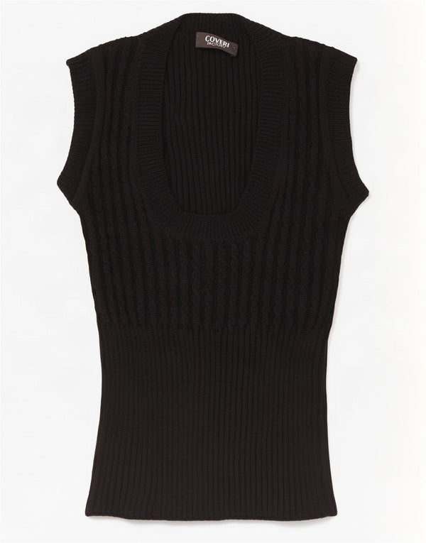 Coveri Chaleco para mujer Camiseta sin mangas UK 4 XS Lana negra