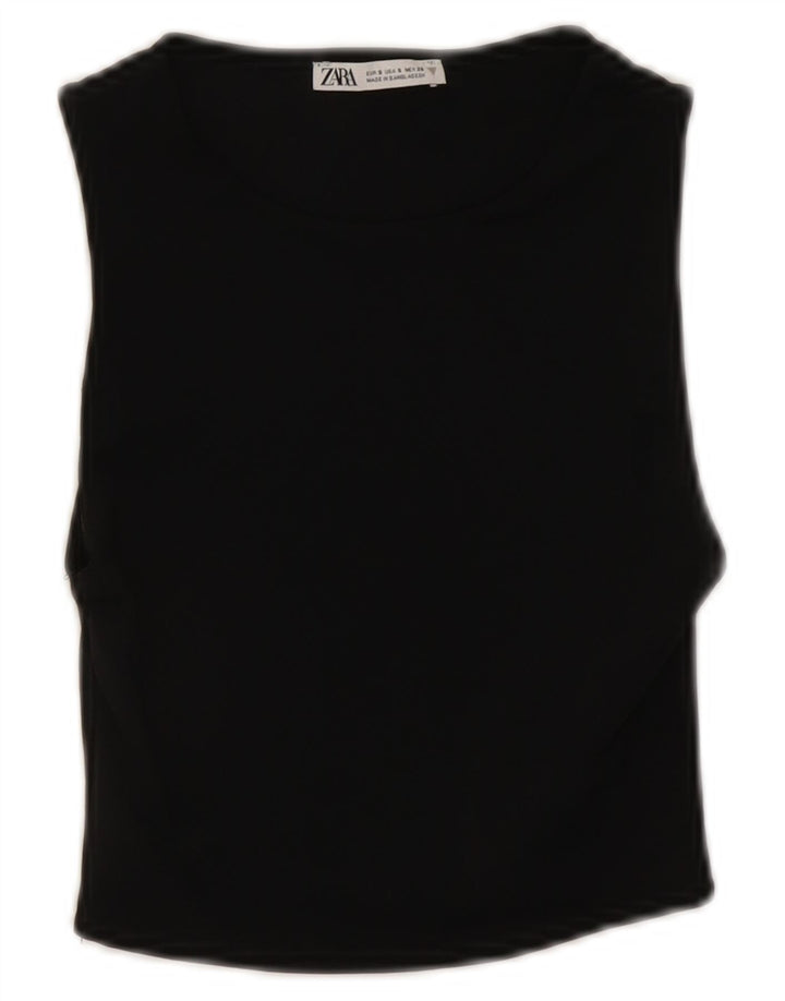 Zara Mujer Crop Top Sin Mangas UK 8 Small Poliamida Negro