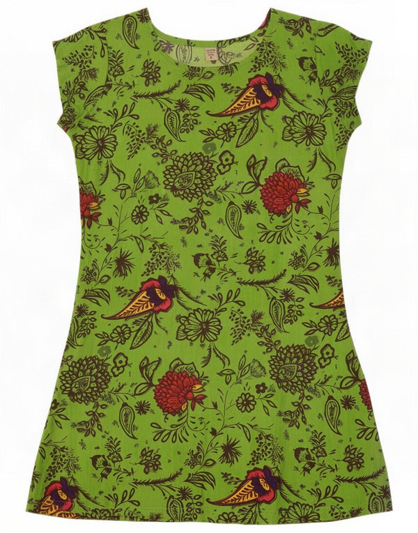 Vestido túnica vintage para mujer UK 40 Algodón floral verde pequeño