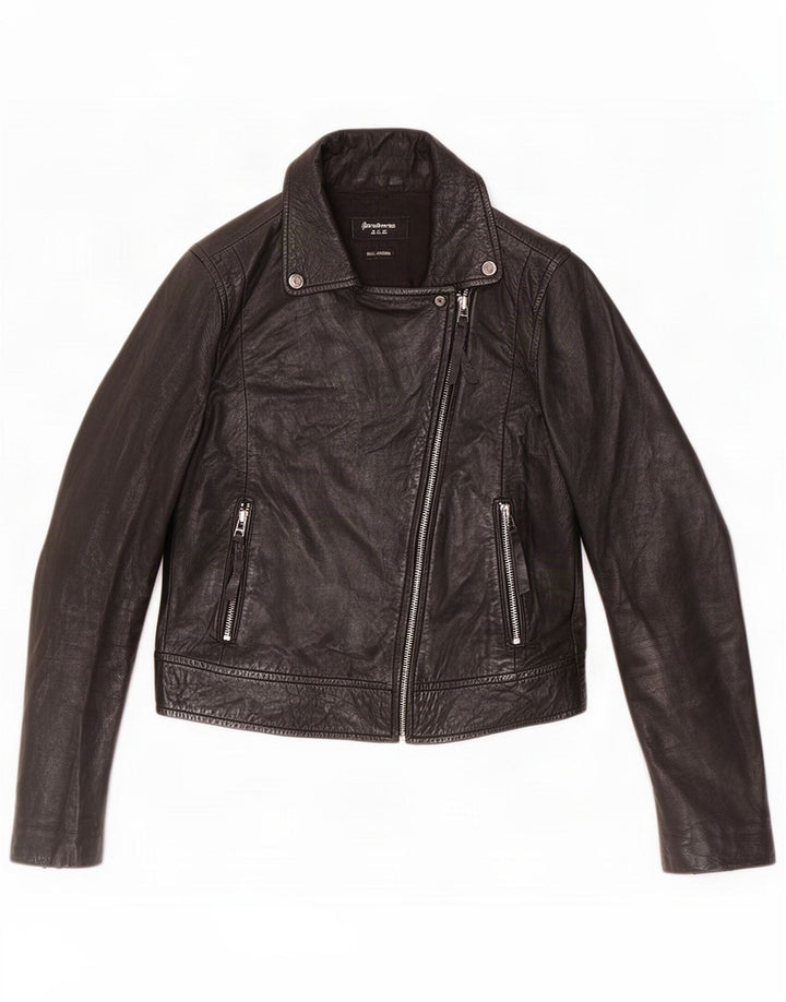 Stradivarius Chaqueta motera de cuero corta para mujer UK 44 Medium Black