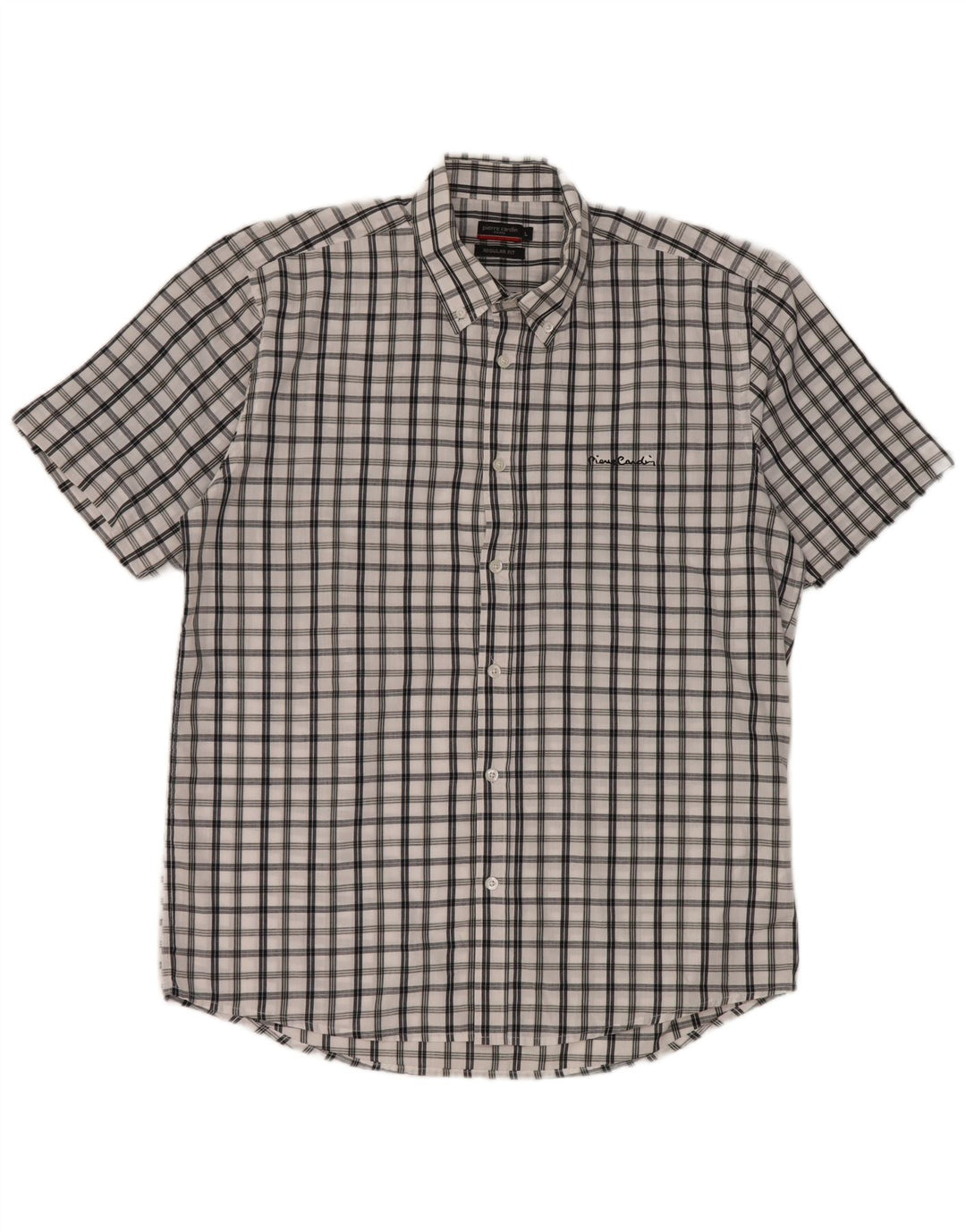 Pierre Cardin Camisa de manga corta para hombre con ajuste regular y cuadros blancos grandes