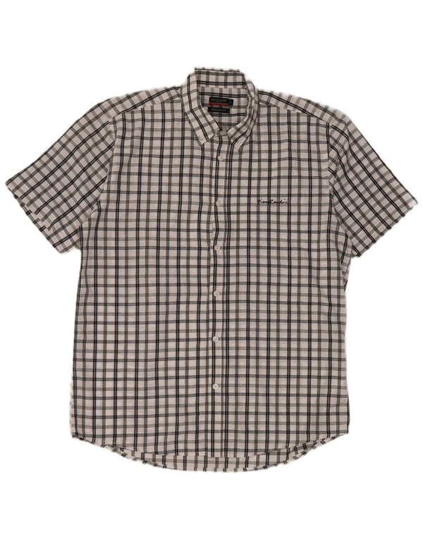 Pierre Cardin Camisa de manga corta para hombre con ajuste regular y cuadros blancos grandes