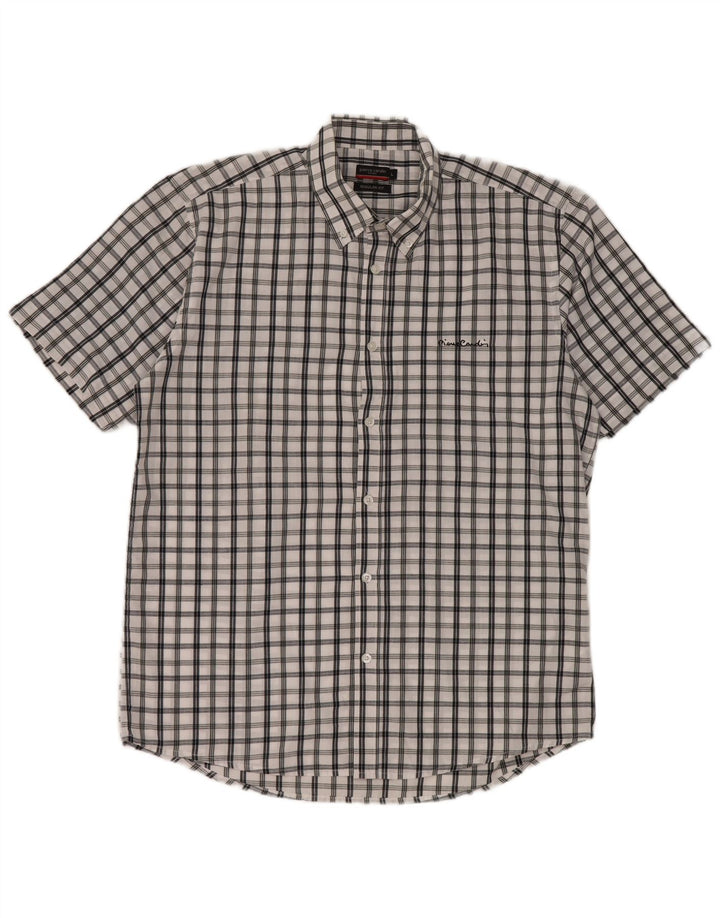 Pierre Cardin Camisa de manga corta para hombre con ajuste regular y cuadros blancos grandes