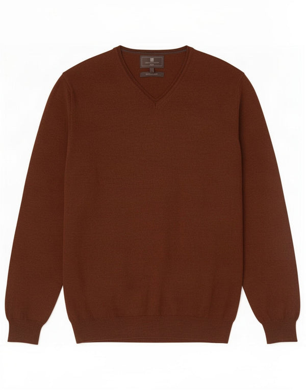 Marks & Spencer Jersey Slim Fit con Cuello en V para Hombre de Lana Merino marrón Grande