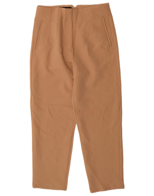 Zara Mujer Pantalón De Traje Cónico De Cintura Alta Grande W30 L27 Poliéster Beige