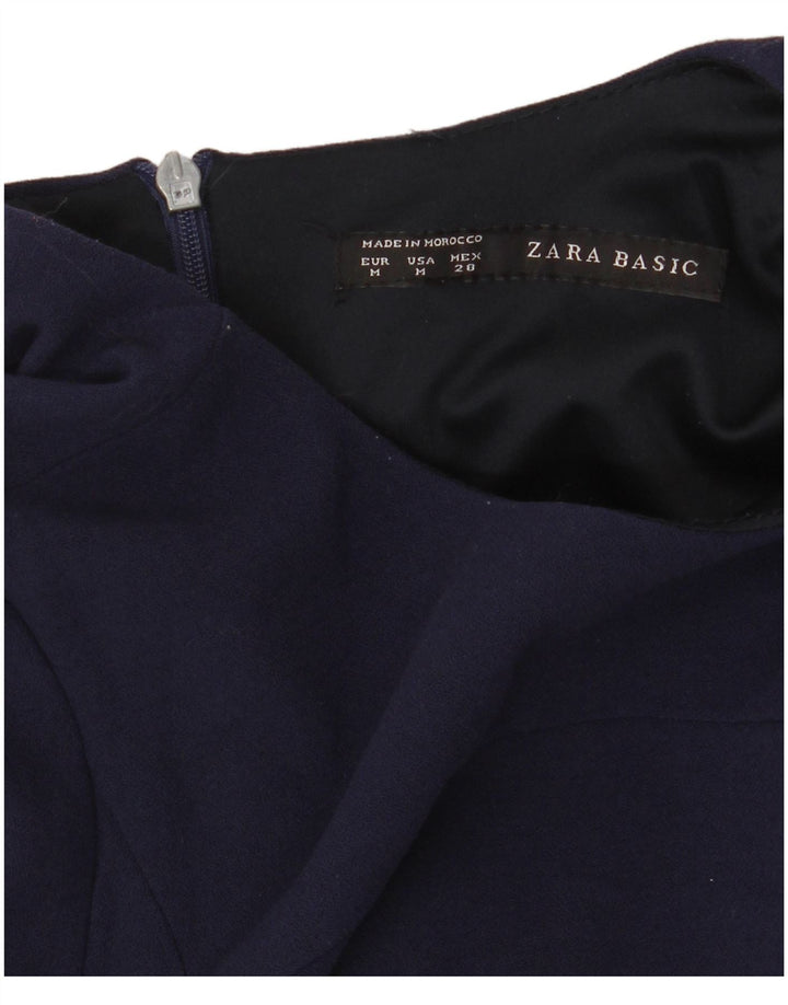 Zara Vestido básico de manga 3/4 para mujer UK 42 Azul marino mediano