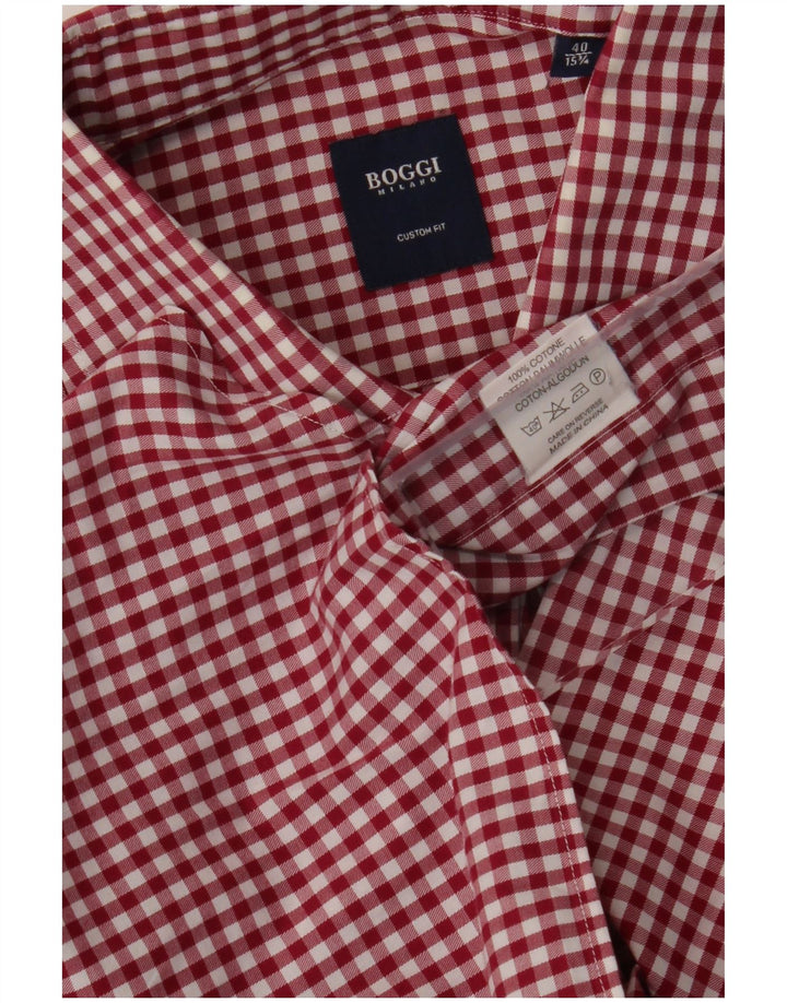 Boggi Camisa a cuadros para hombre, ajuste personalizado, talla 40 15 1/2 Medium Borgoña Gingham