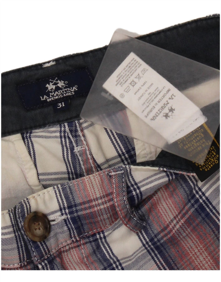 La Martina Mens Chino Shorts W31 Medium Red Check Cotton