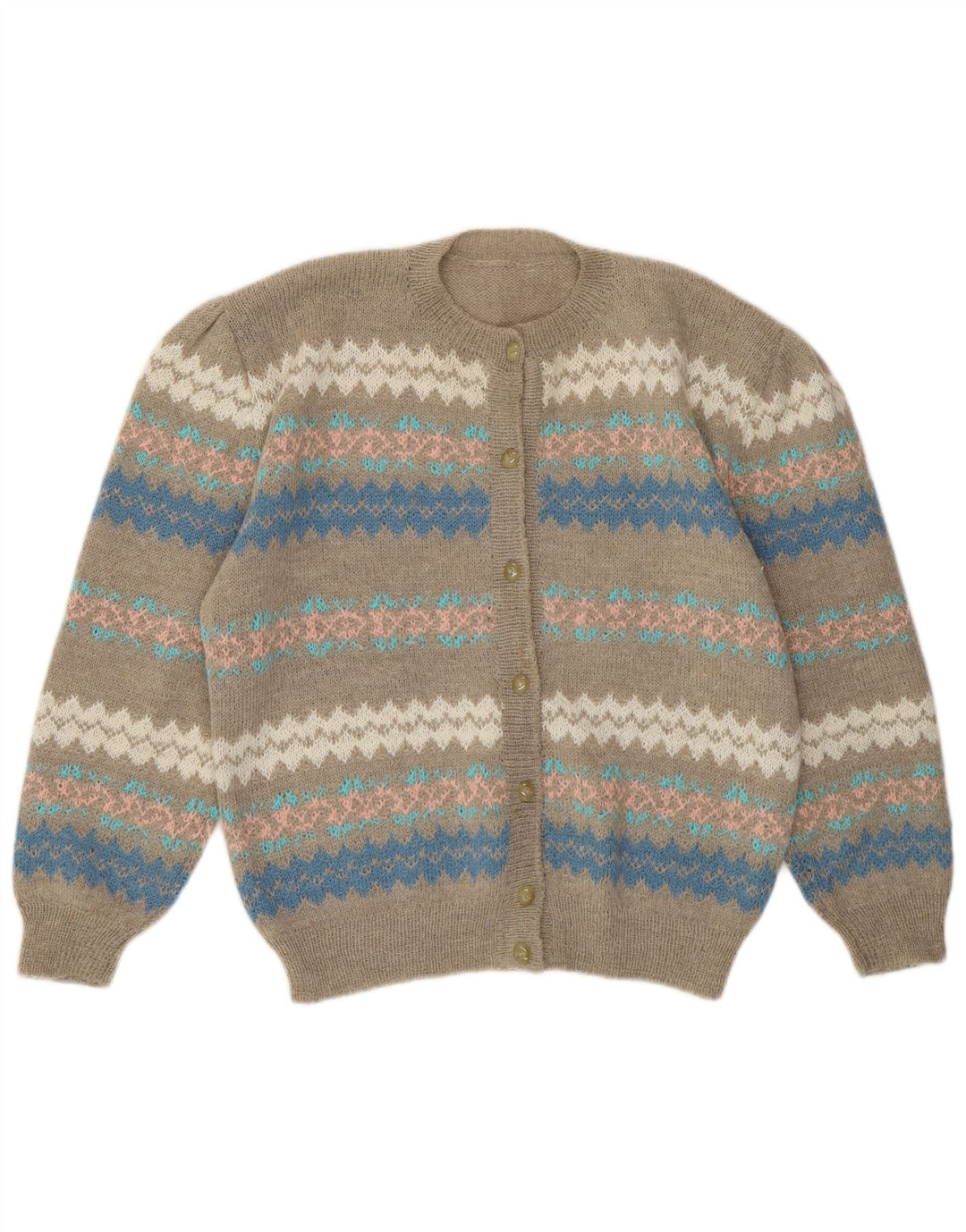 Vintage mujer Cardigan suéter Reino Unido 12 Gris Medio Fair Isle