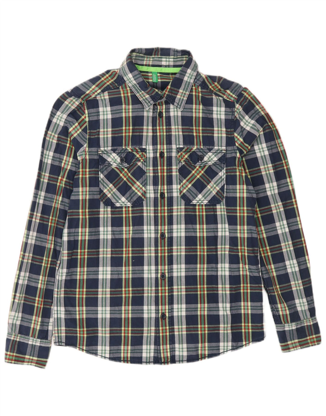 BENETTON Camisa Niño 9-10 Años Azul Marino Cuadros