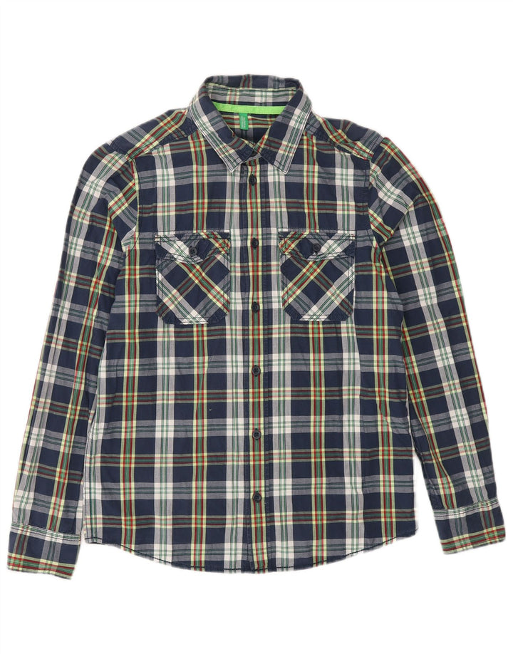 BENETTON Camisa Niño 9-10 Años Azul Marino Cuadros