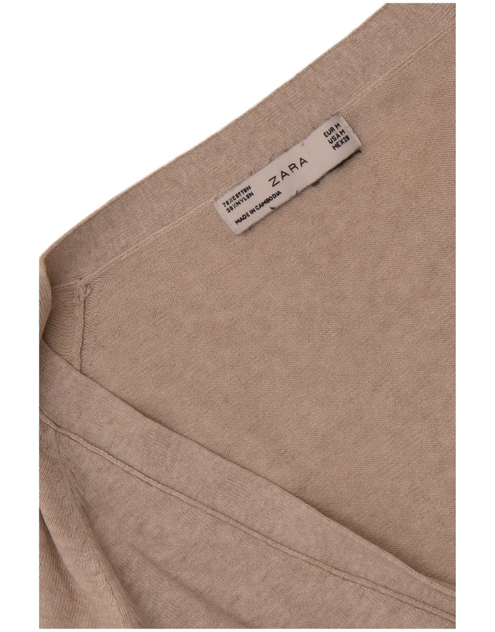 Zara Mujer Cárdigan Suéter UK 12 Algodón Moteado Gris Medio
