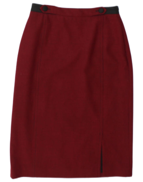 Jaeger Falda lápiz para mujer UK 8 Small W27 Poliéster de pata de gallo burdeos