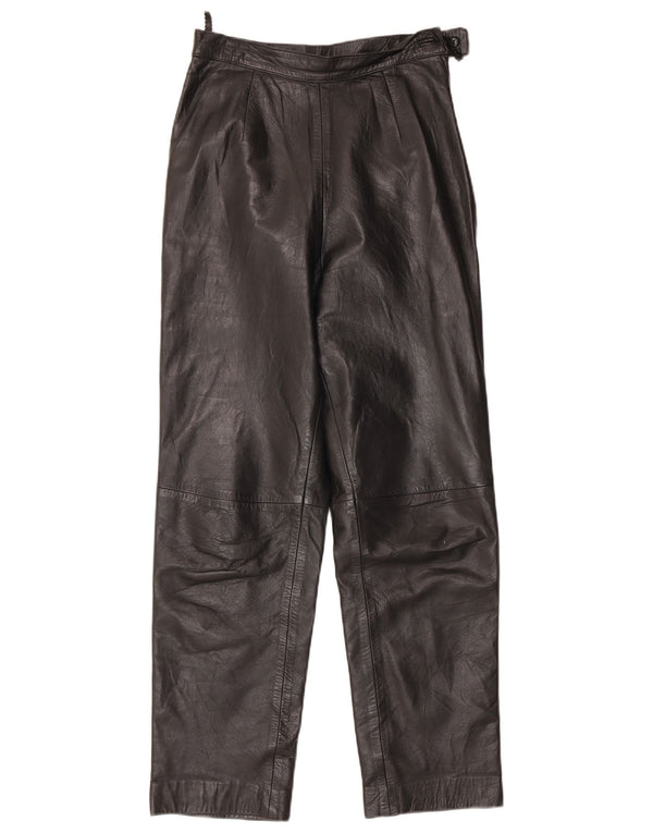 Vintage mujer cintura alta pantalones de cuero W26 L27 negro