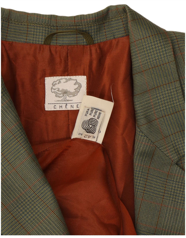 Vintage mujer 2 botones Blazer chaqueta IT 42 lana de cuadros verde medio