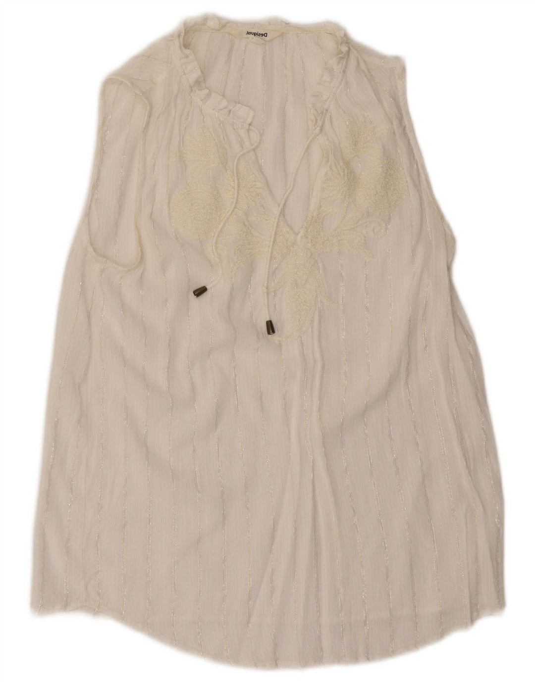 Desigual Blusa sin mangas gráfica para mujer Top UK 12 Medium White Stripes