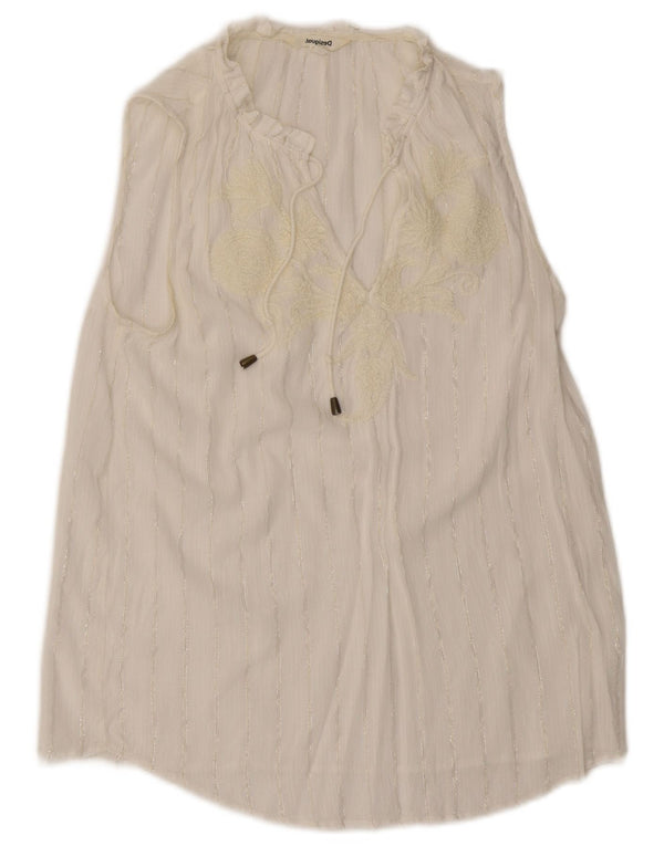Desigual Blusa sin mangas gráfica para mujer Top UK 12 Medium White Stripes