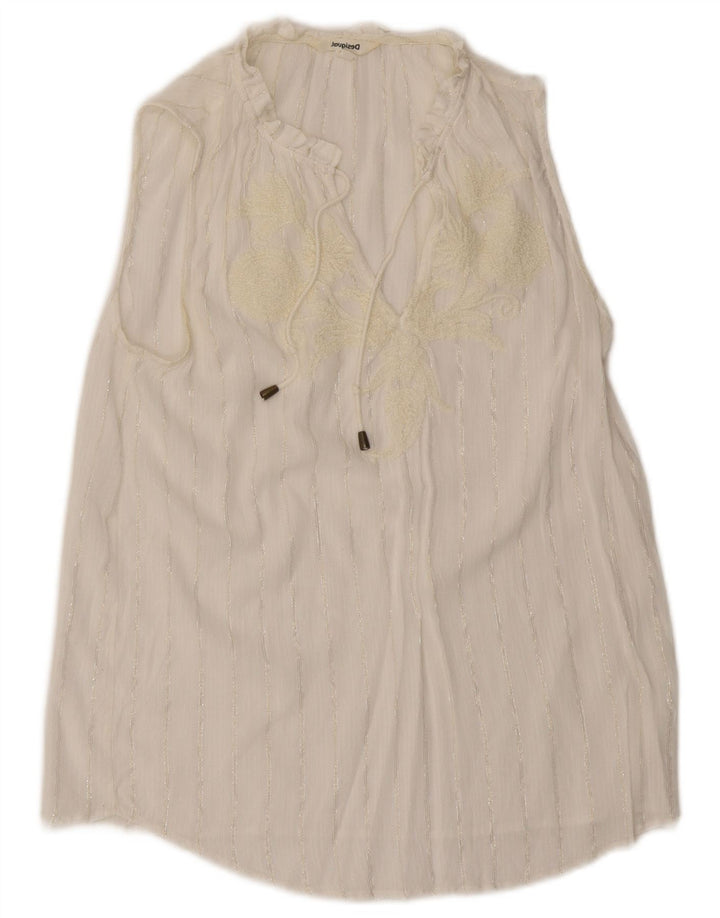 Desigual Blusa sin mangas gráfica para mujer Top UK 12 Medium White Stripes