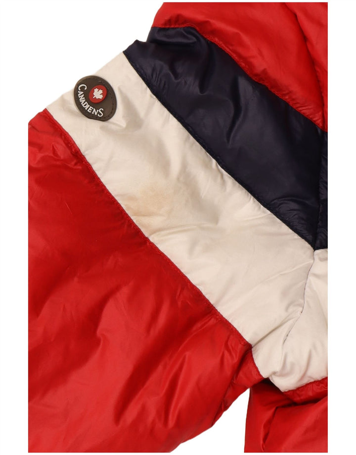 CANADIENS Chaqueta acolchada con capucha para mujer UK 14 Medium Red Colourblock