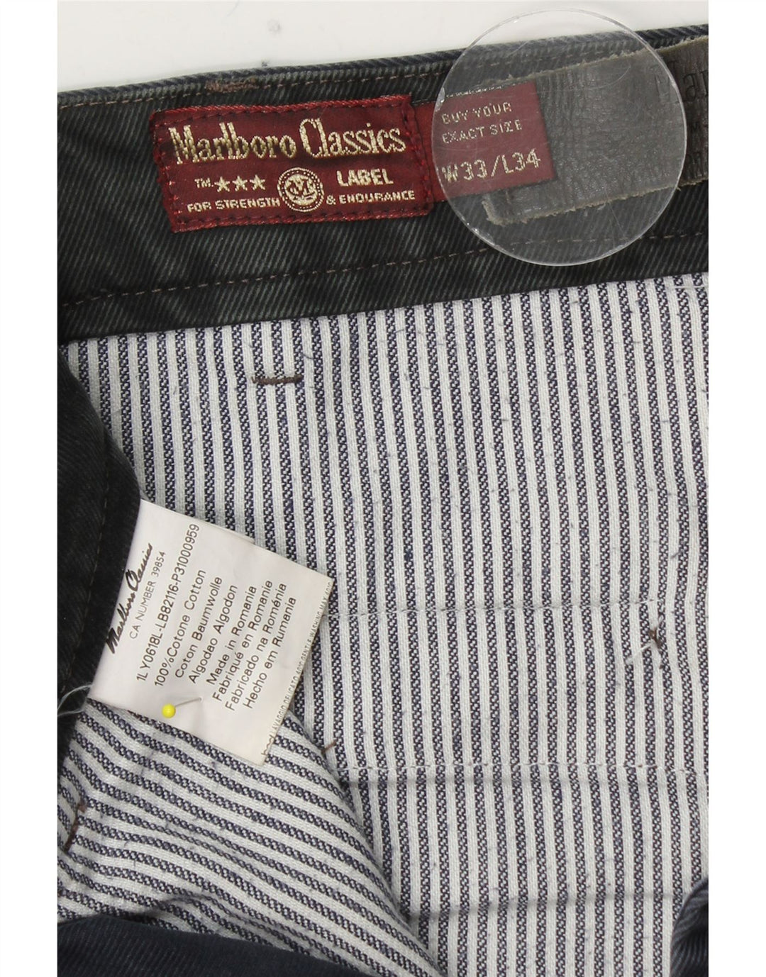 MARLBORO CLASSICS Pantalón chino recto para hombre W33 L28 Algodón azul marino