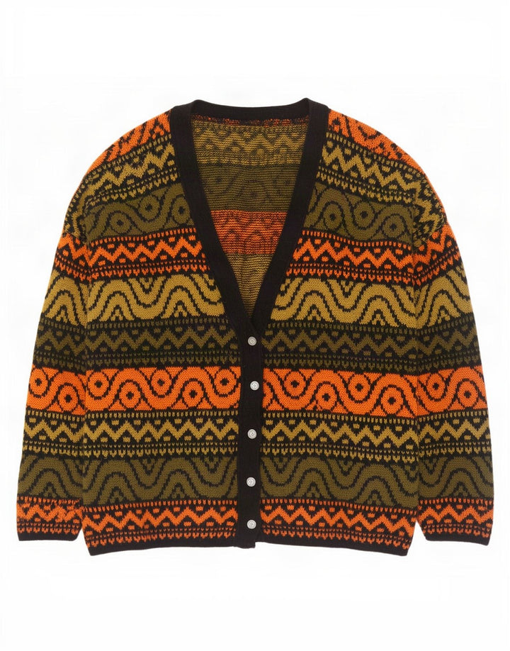 Vintage mujer oversized Cardigan suéter Reino Unido 18 XL multicolor geométrico