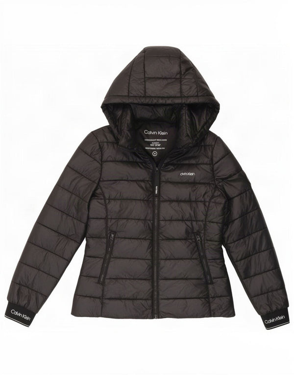 Calvin Klein Chaqueta Acolchada Con Capucha Para Mujer UK 14 Mediana Poliamida Negra