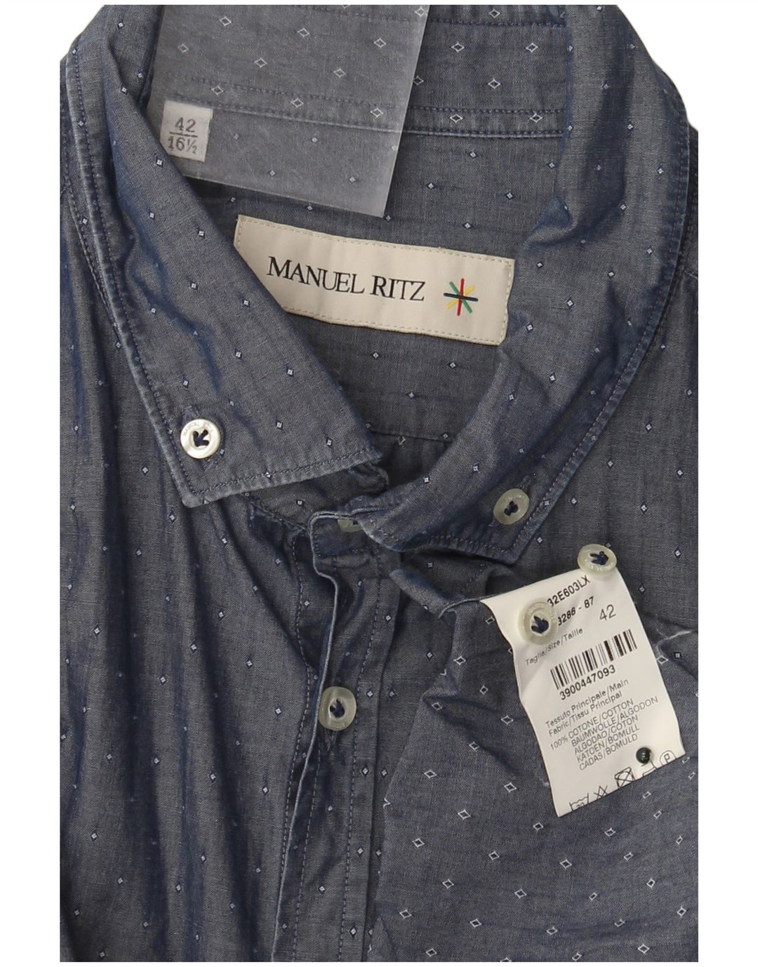 Manuel Ritz Camisa para hombre Talla 42 16 1/2 Algodón azul grande