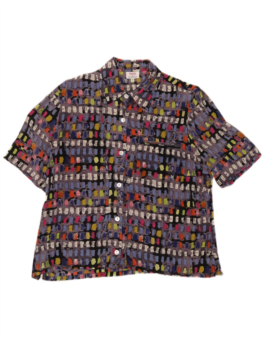 cherie Blusa camisera de manga corta para mujer IT 46 Large Multicolor Geométrico