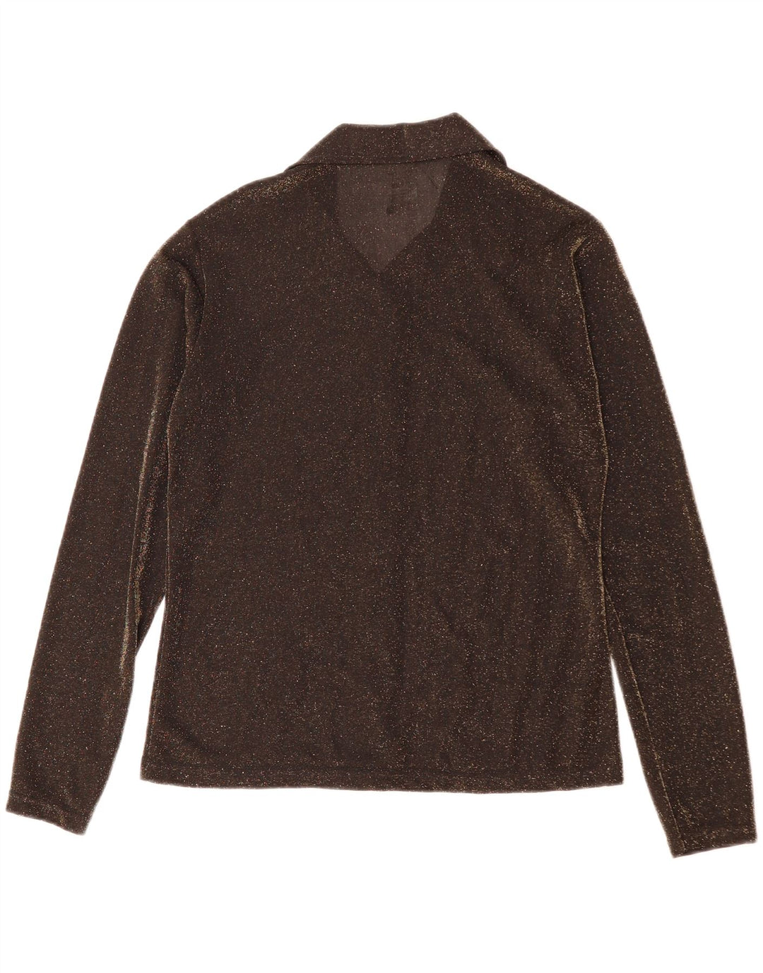 VINTAGE Blusa camisa mujer Reino Unido 14 Poliéster marrón medio
