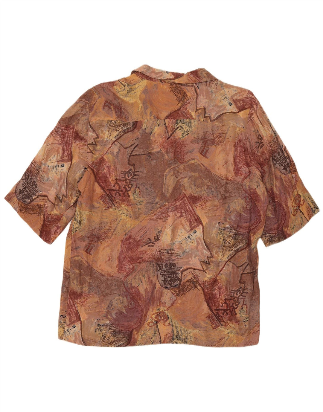 Vintage mujer patrón abstracto camisa de manga corta Reino Unido 14 marrón medio