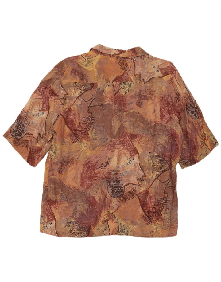 Vintage mujer patrón abstracto camisa de manga corta Reino Unido 14 marrón medio