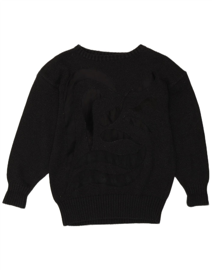 Vintage mujer barco cuello jersey suéter Reino Unido 14 algodón negro medio