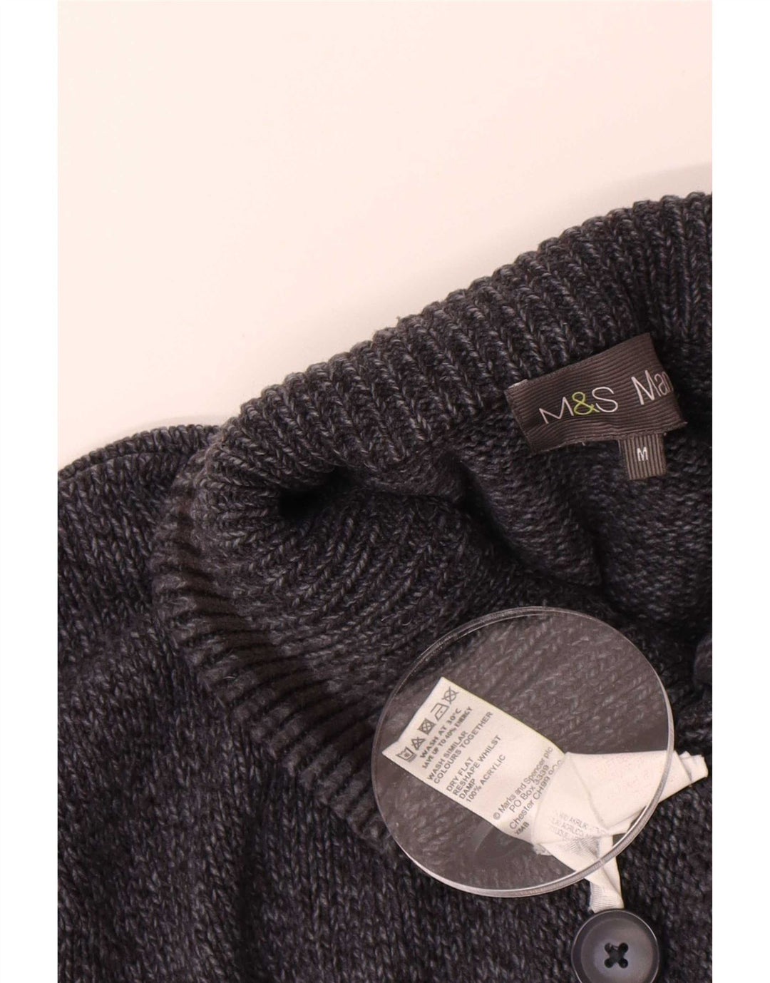 Marks & Spencer Suéter tipo jersey con cuello y botones para hombre, tamaño mediano, moteado en azul marino