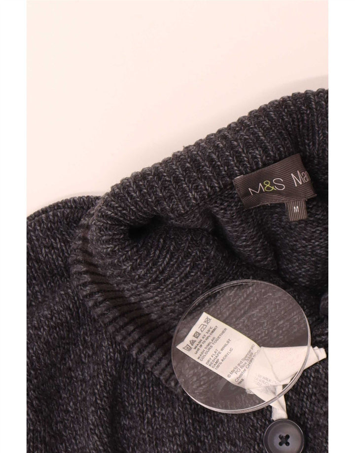 Marks & Spencer Suéter tipo jersey con cuello y botones para hombre, tamaño mediano, moteado en azul marino