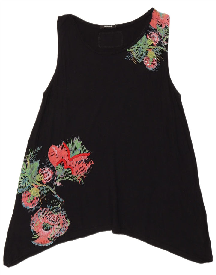 DESIGUAL Top tipo túnica asimétrico sin mangas para mujer UK 40 XL Negro Floral