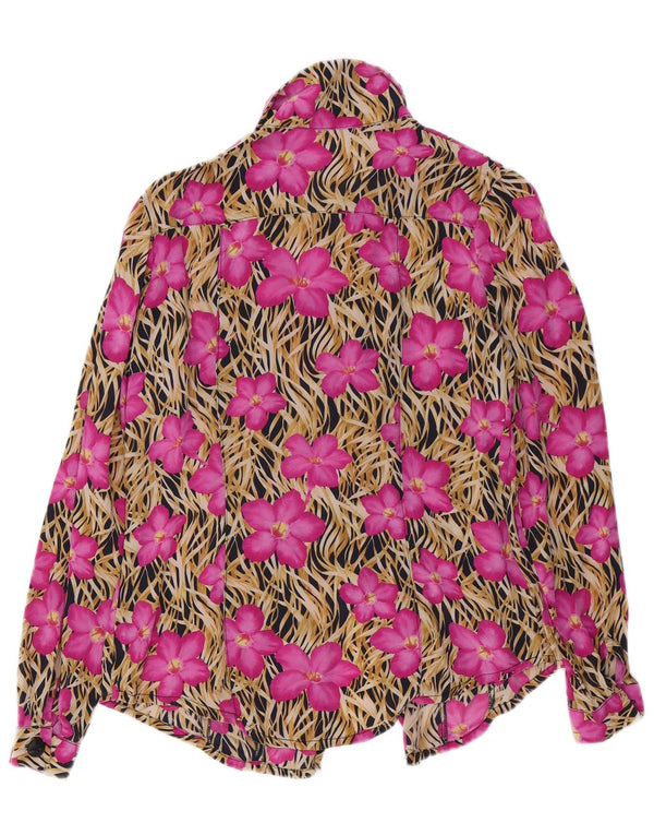 Vintage mujer camisa blusa Reino Unido 14 medio rosa floral