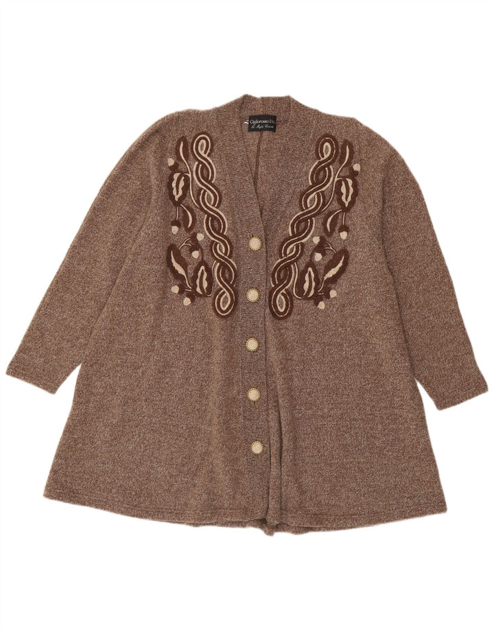 Vintage mujer longline oversized cardigan suéter Reino Unido 14 lana marrón medio