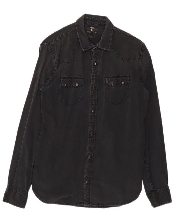 Zara Hombre Camisa Vaquera Slim Fit Negro Mediano