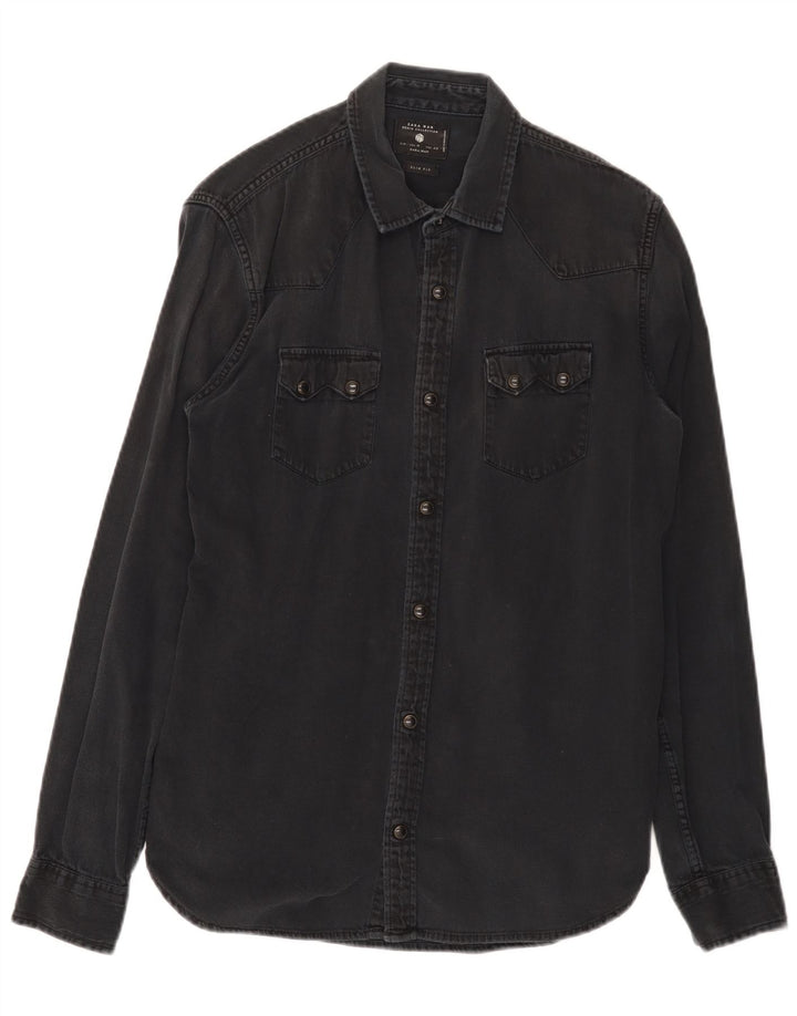 Zara Hombre Camisa Vaquera Slim Fit Negro Mediano