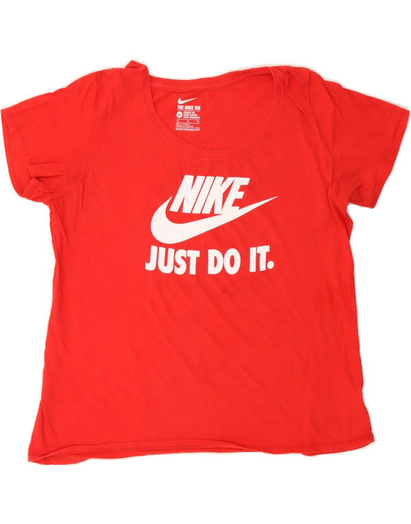 NIKE Womens Athletic Cut Graphic T-Shirt Top UK 18 XL Red Cotton
