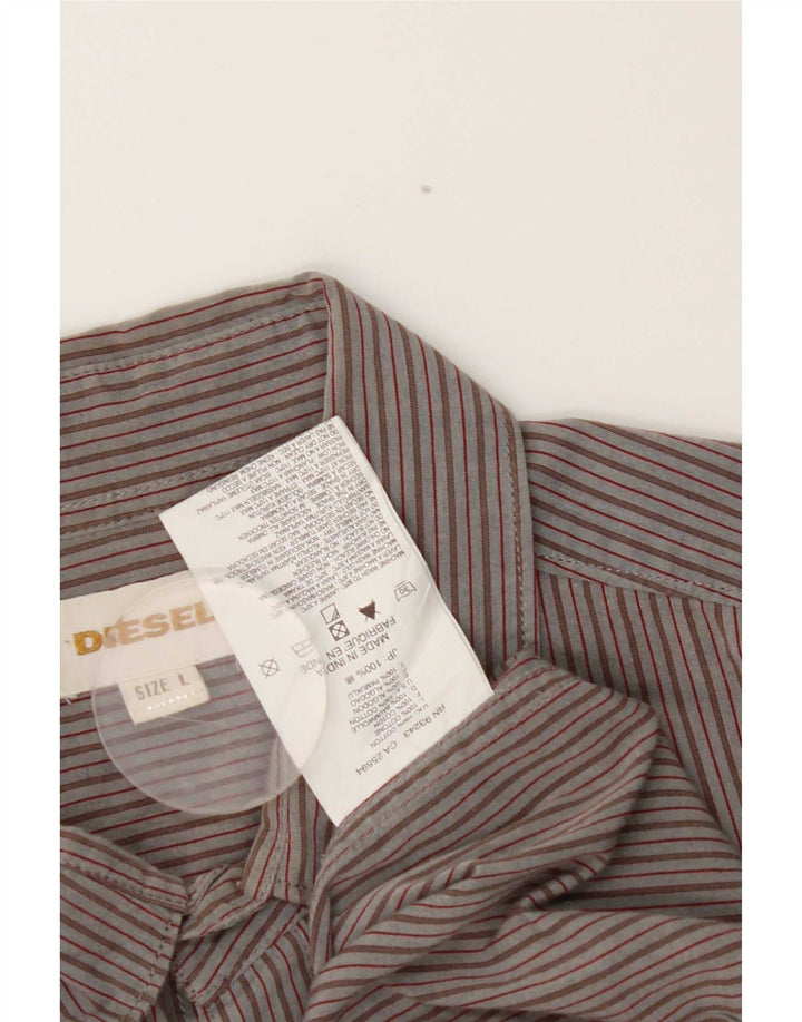 Camisa Diesel Hombre Grande Algodón A Rayas Gris