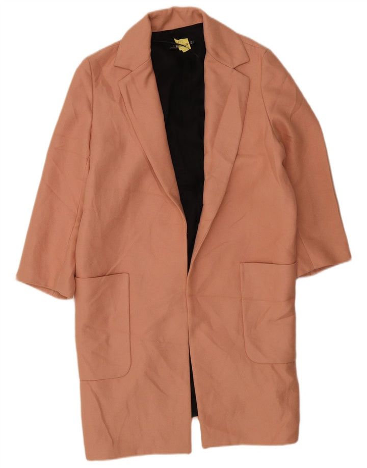 Zara Chaqueta tipo blazer abierta y larga de gran tamaño para mujer UK 6 XS Poliéster rosa