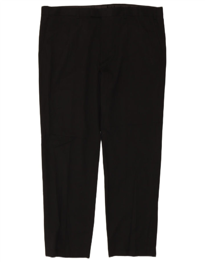 Marks & Spencer Pantalón de traje regular recto para hombre W42 L33 Poliéster negro