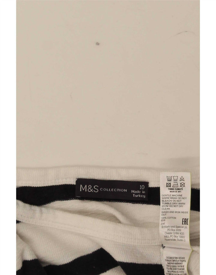 Marks & Spencer Top para mujer de manga larga UK 10 Small White Stripe Cotton