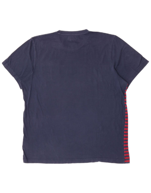 Adidas Hombre Camiseta Top Grande Azul Marino Rayas Algodón