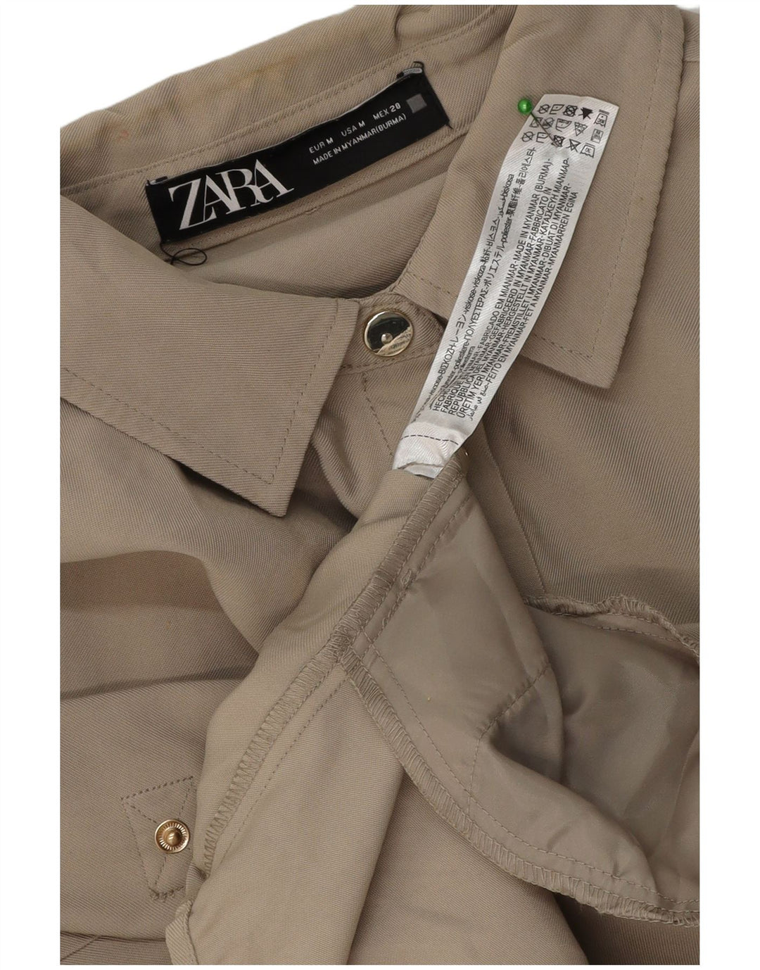 Zara Mujer Vestido Camisero Extragrande UK 44 Viscosa Beige Medio