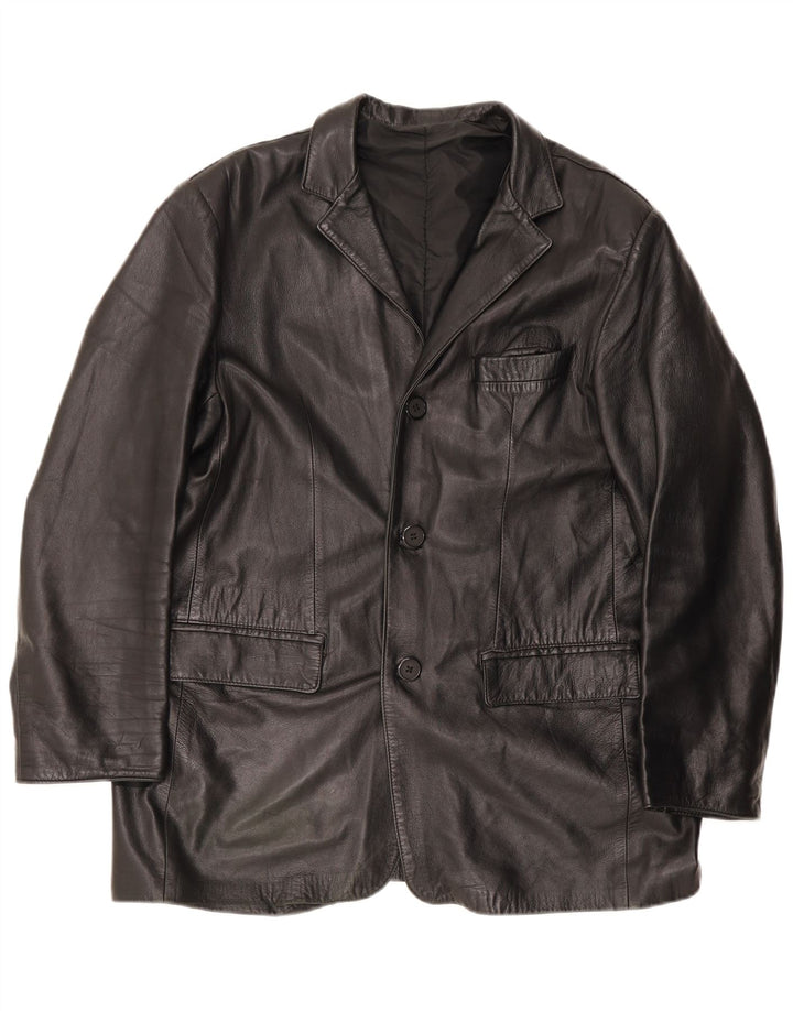 Chaqueta de cuero vintage para hombre IT 54 2XL Negro